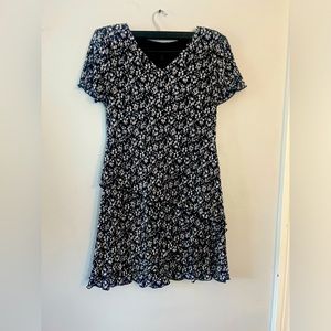 CONNECTED APPAREL Womens Navy Printed Short Sleeve V Neck Above The Knee Dress